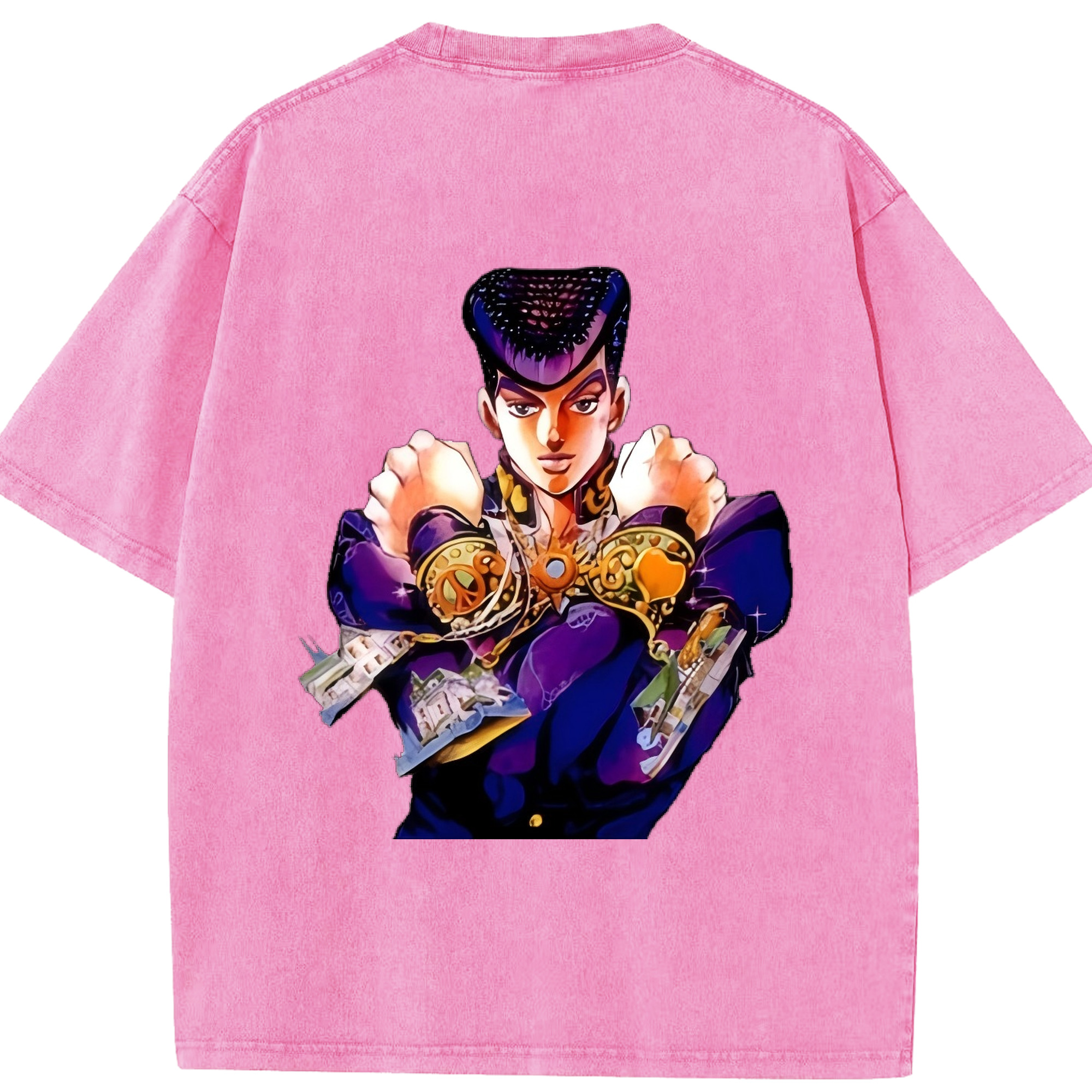 （画像用） ジョジョの奇妙な冒険 ひがしかた じょうすけ JoJo's Bizarre Adventure Higashikata Josuke 綿100% ヴィンテージ風 半袖Tシャツ（背面プリント）